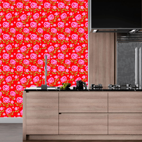 Adesivo Floral Rosas em Fundo Vermelho - Image 2