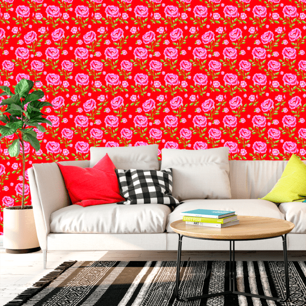 Adesivo Floral Rosas em Fundo Vermelho