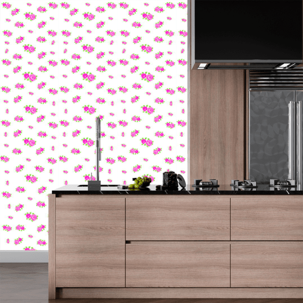 Adesivo Floral Rosas Brancas e Magenta