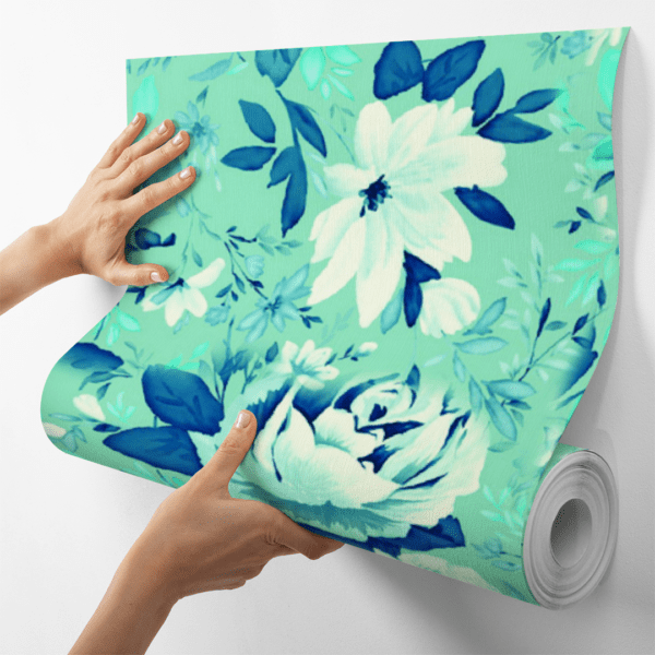 Adesivo Floral Rosas em Azul e Verde - Image 4