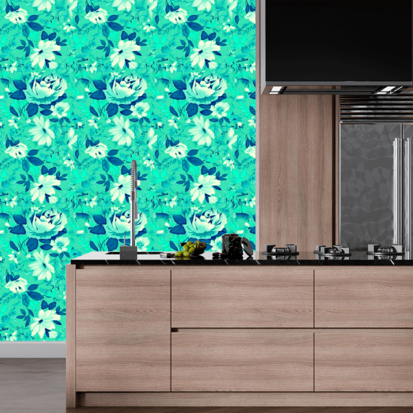 Adesivo Floral Rosas em Azul e Verde - Image 2
