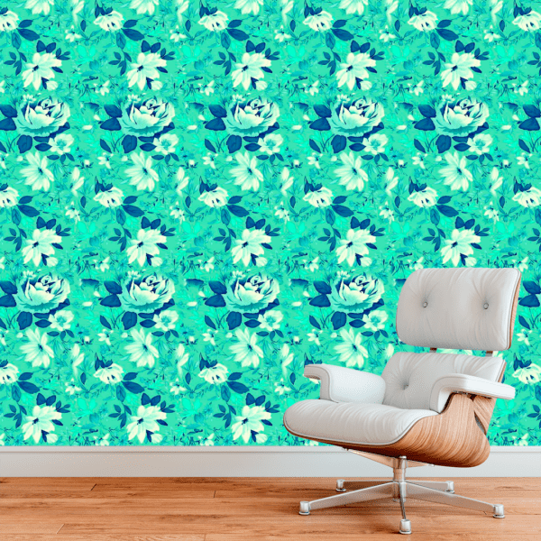 Adesivo Floral Rosas em Azul e Verde - Image 3