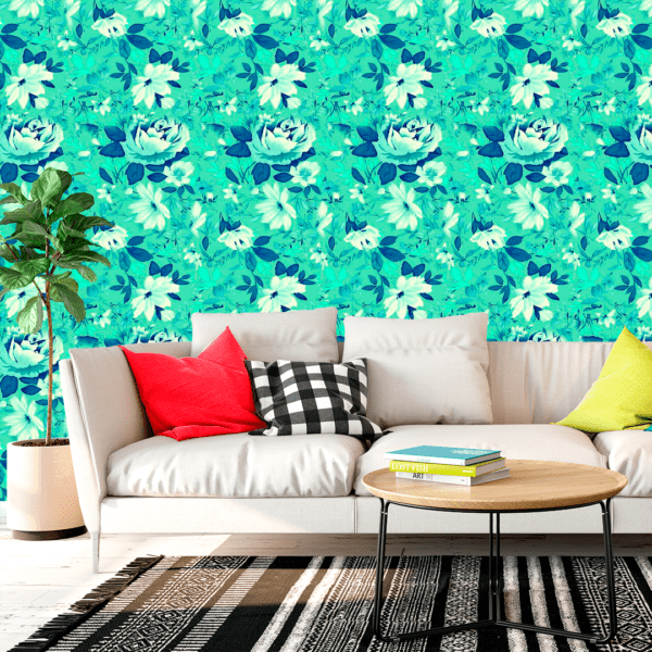 Adesivo Floral Rosas em Azul e Verde