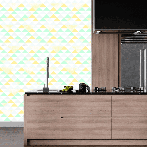 Adesivo Geométrico Triângulo Harmônico Pastel com Linhas Amarelas