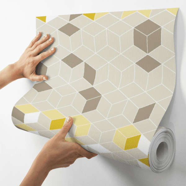 Adesivo Geométrico Cubos Geométricos em Tons de Mostarda e Bege - Image 4