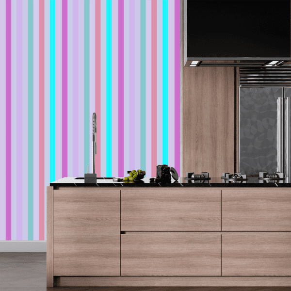 Adesivo Listrado Tons Pastel com Ondulações  Azul, Rosa e Bege. - Image 2