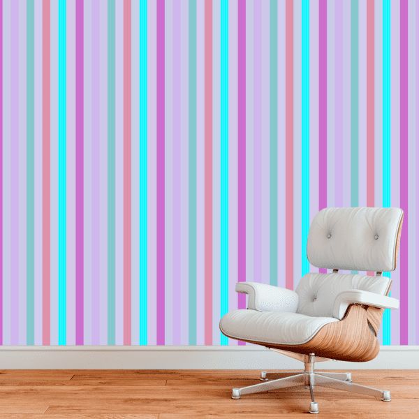 Adesivo Listrado Tons Pastel com Ondulações  Azul, Rosa e Bege.