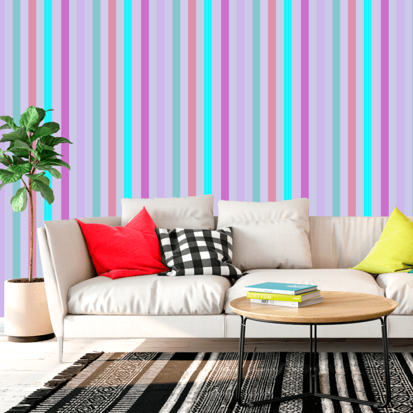 Adesivo Listrado Tons Pastel com Ondulações  Azul, Rosa e Bege. - Image 3