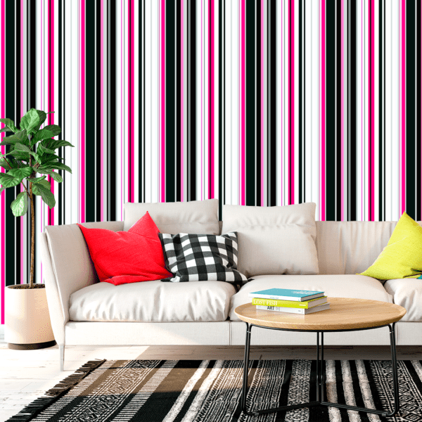 Adesivo Listrado Rosa, Preto e Branco