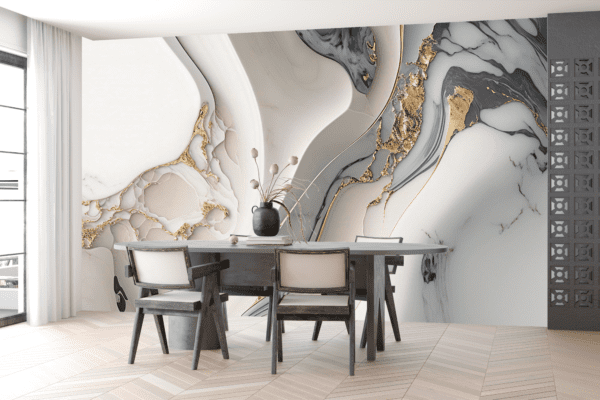 Adesivo Mármore Branco com Veios de Ouro e Cinza Dinâmicos - Image 2