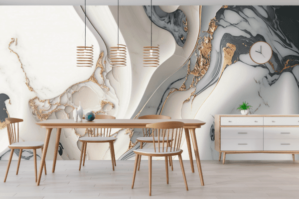 Adesivo Mármore Branco com Veios de Ouro e Cinza Dinâmicos - Image 3