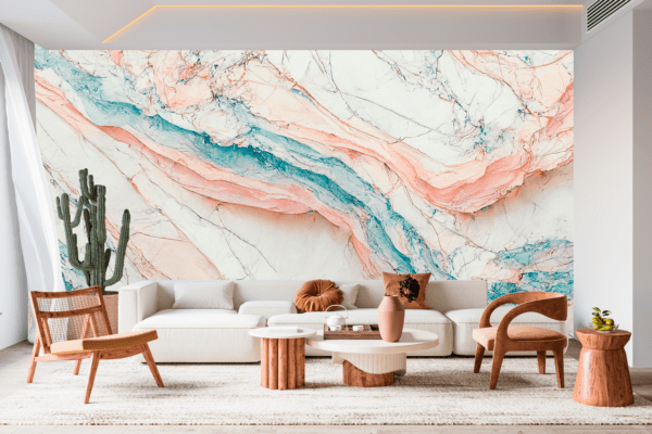 Adesivo Mármore Branco com Veios Azuis e Rosados Dinâmicos - Image 2