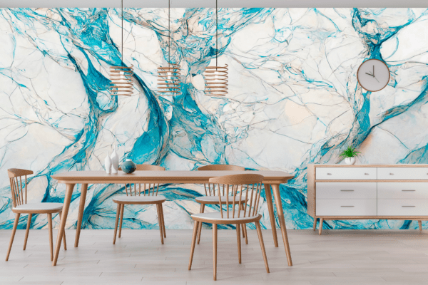 Adesivo Mármore Branco com Veios Azul Turquesa e Cinzentos - Image 3